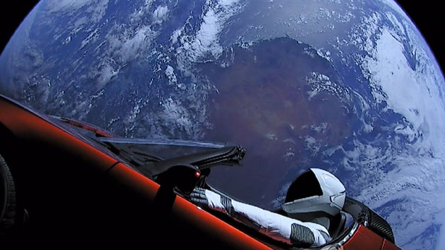 Tesla Roadster news broadcast screen