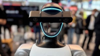 Humanoid robots with AI brains on the Hannover Messe 2026 show floor