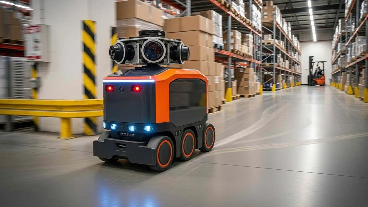 Warehouse robot automation graphic