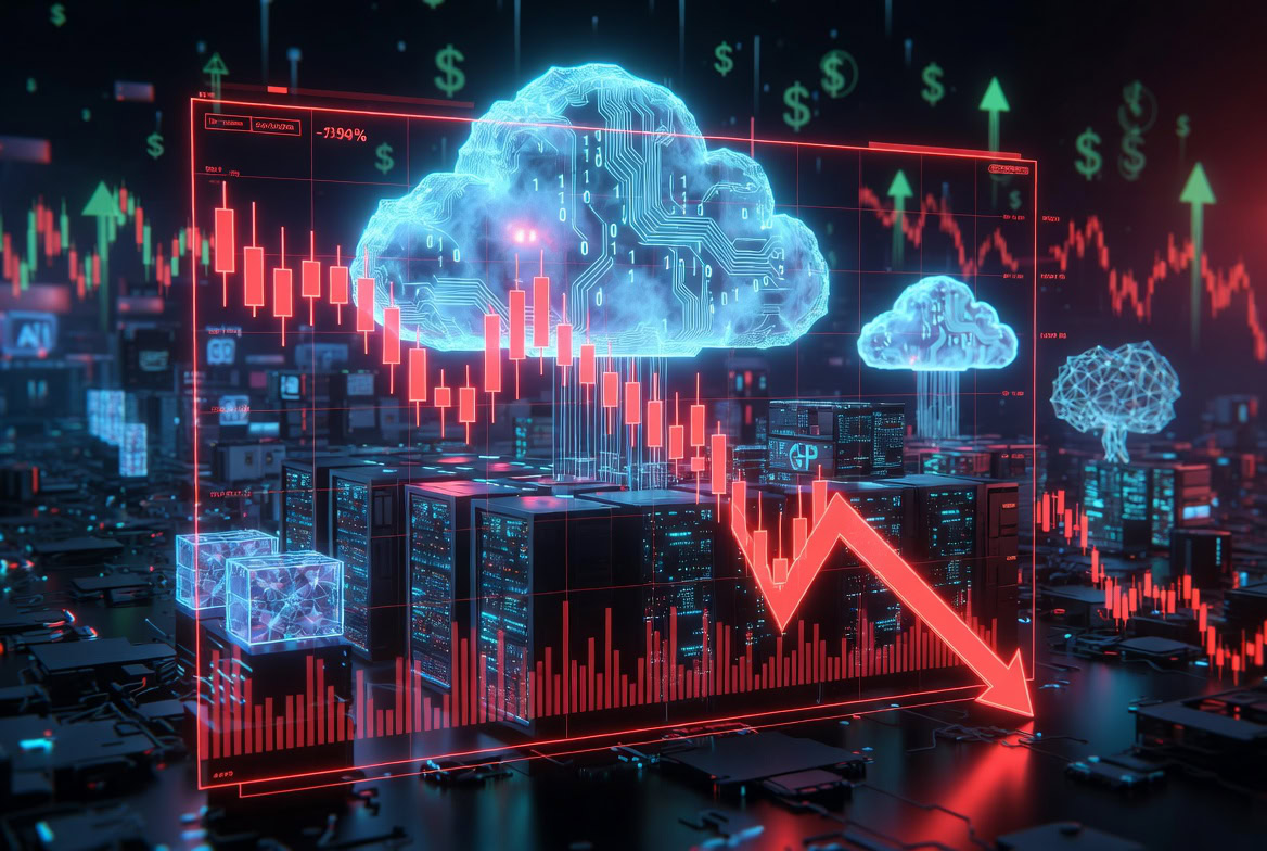 Illustration of neocloud GPU infrastructure stocks under pressure