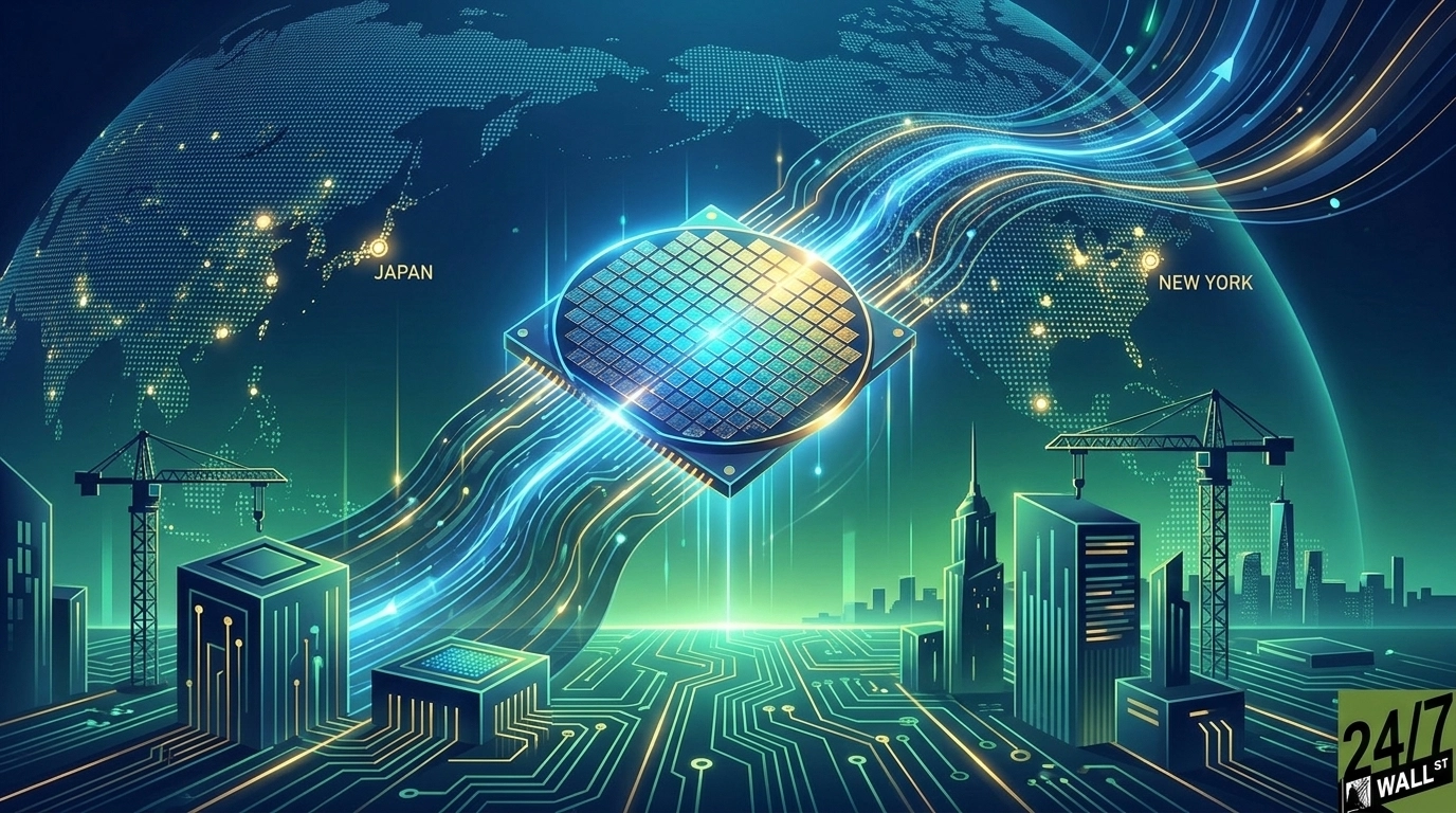 Illustration of Japan’s $21 billion investment in GlobalFoundries New York chip plants