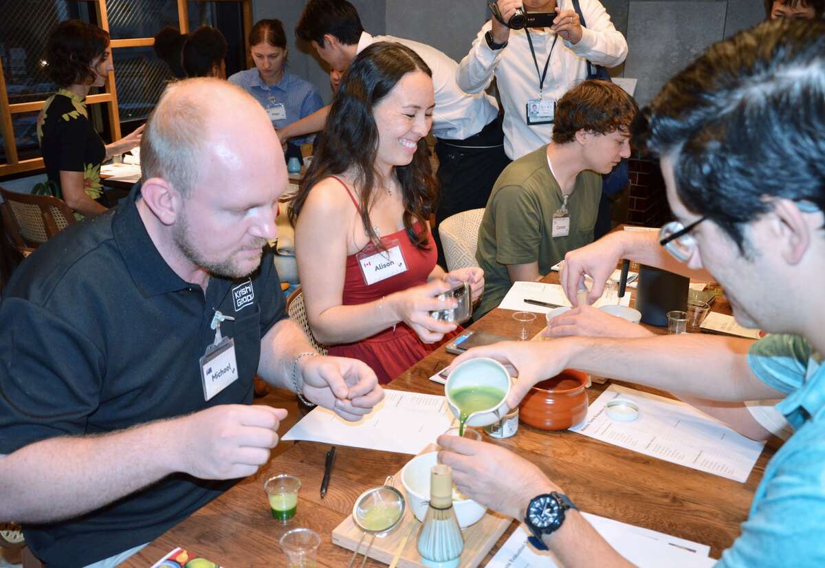 Residents in Kagoshima tasting locally produced matcha