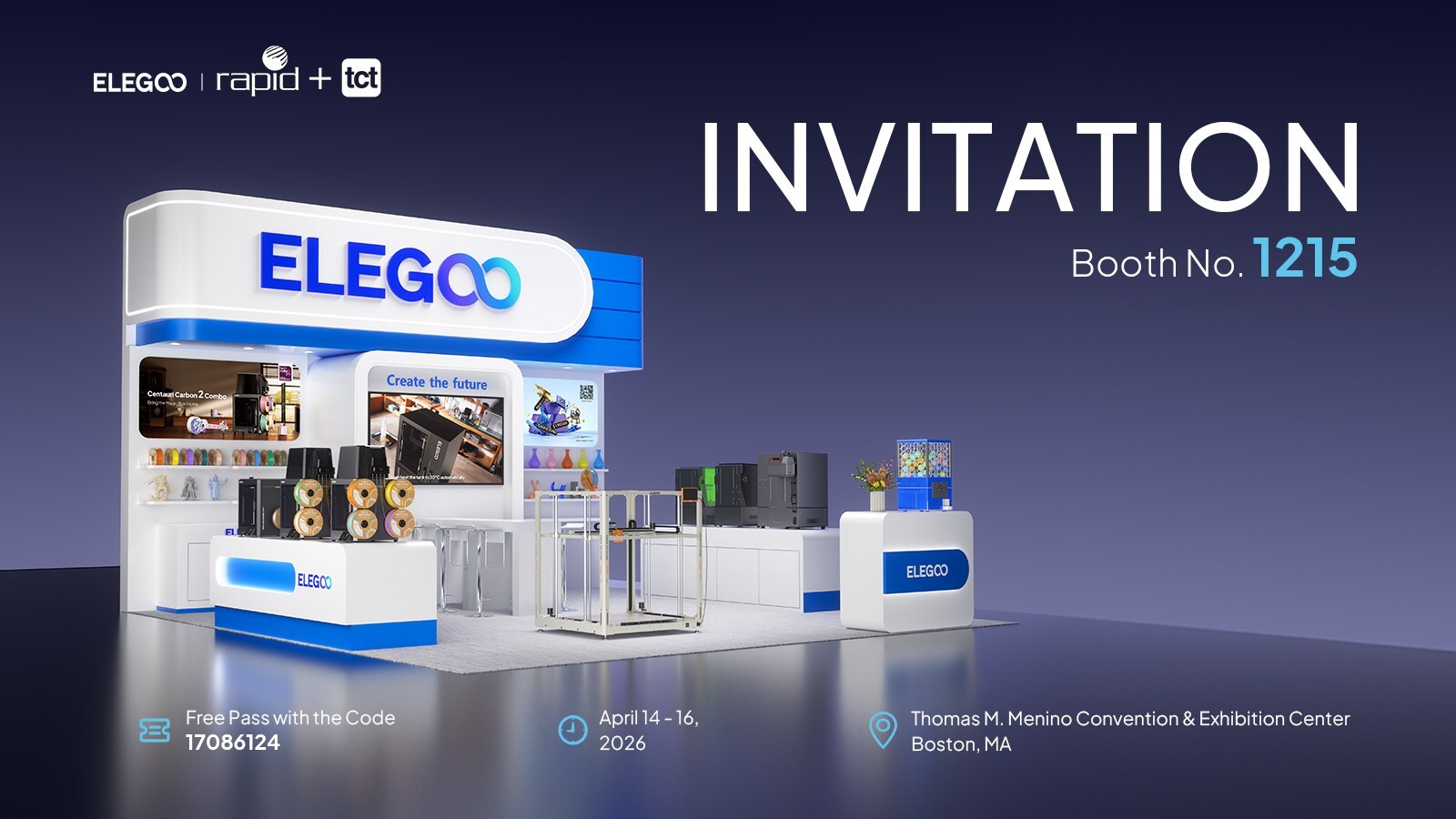ELEGOO booth at RAPID+TCT 2026 trade show in Boston