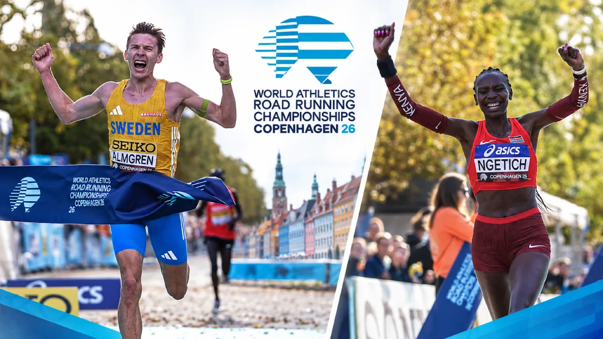Agnes Ngetich and Andreas Almgren at the Road Running Championships in Copenhagen