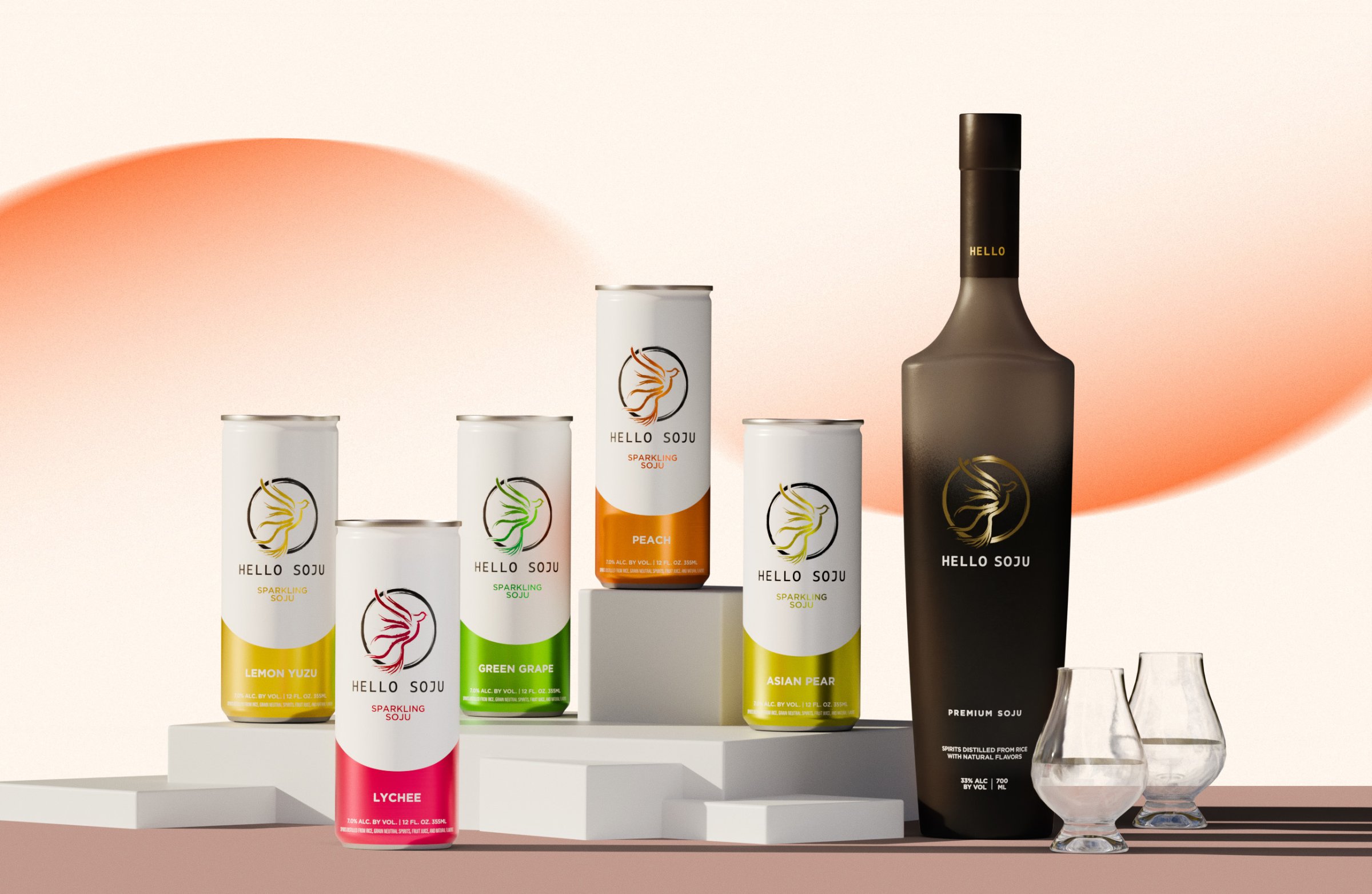 Hello Soju's International Soju Week campaign bottles and cans