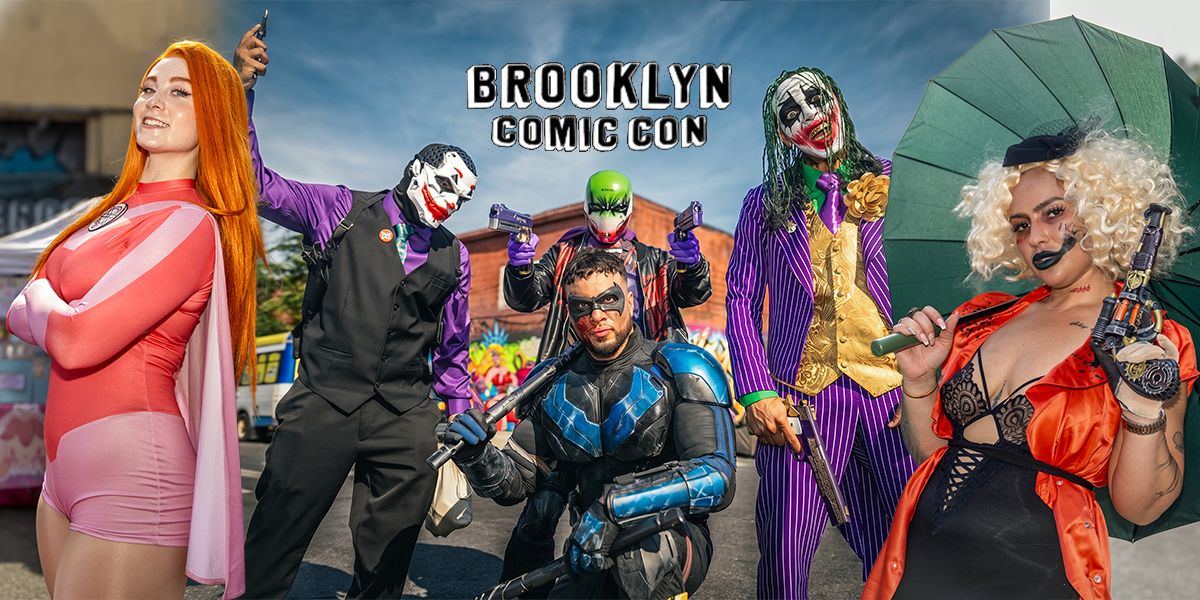 Brooklyn Comic Con 2026 attendees in full cosplay costumes gathered at the convention