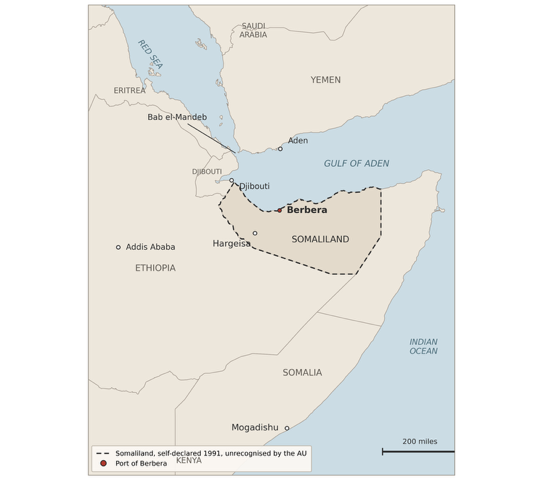 Map of the Horn of Africa highlighting Berbera port and regional trade routes