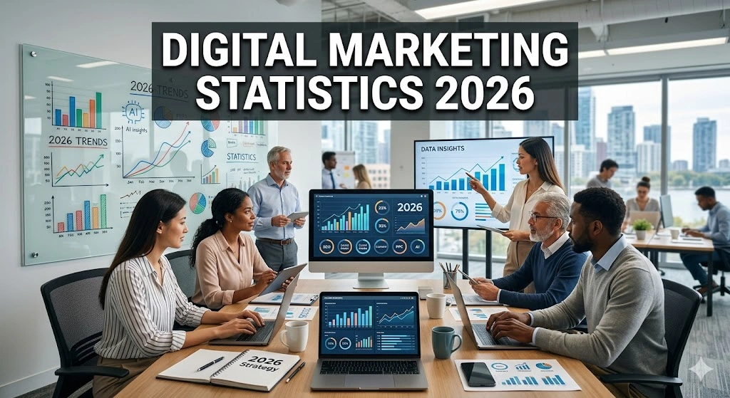 Digital Marketing Statistics 2026 banner with key benchmarks