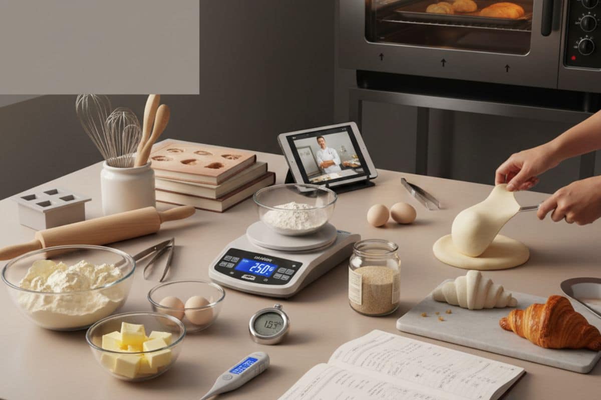 Chef demonstrating proper mise en place setup