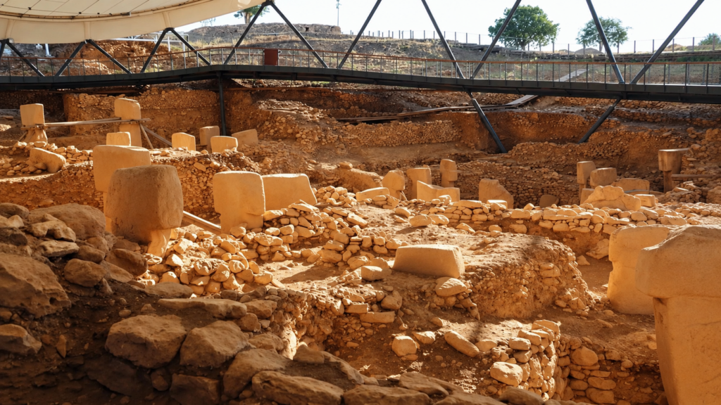 Göbeklitepe excavation area with T-shaped pillars
