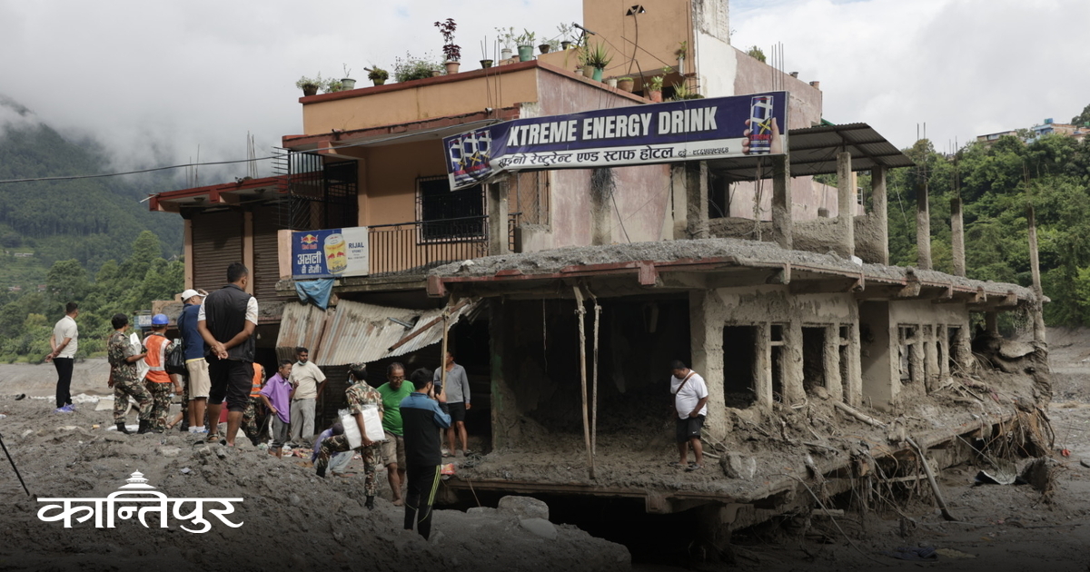 Search for remaining items after floods at Trishuli