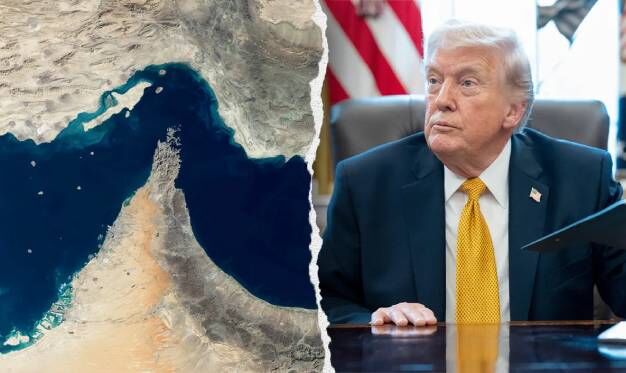 Illustration from BizzBuzz News covering the Middle East Crisis 2026, including Iran-US negotiations and the Strait of Hormuz standoff
