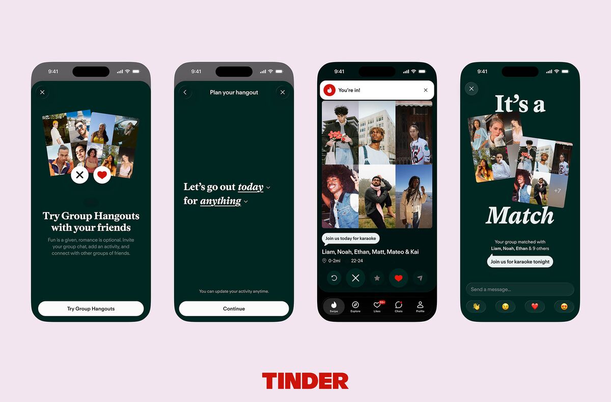 Tinder's new Group Hangouts interface