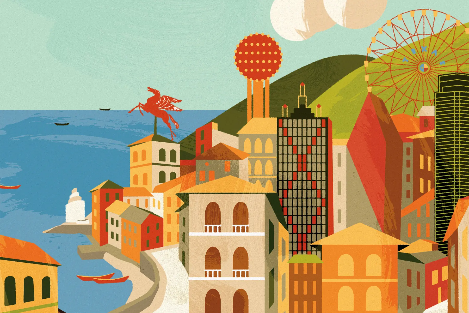 Illustration representing the "Coastal Italian" trend in Dallas restaurants