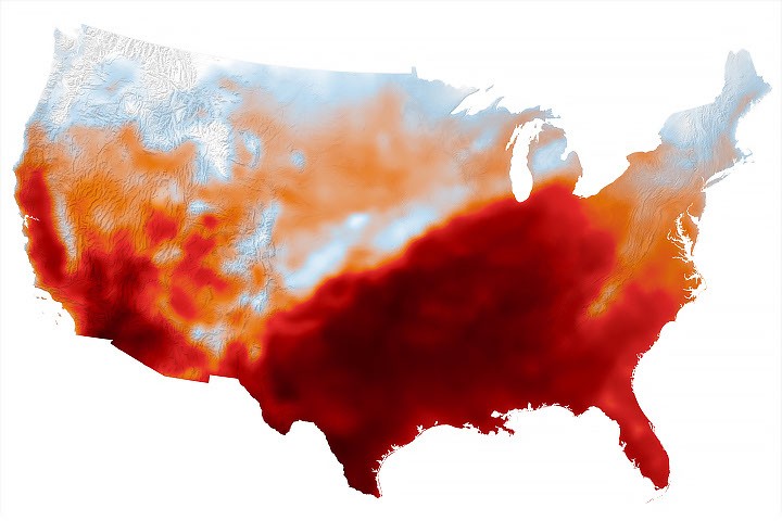 NASA satellite imagery of the heat dome covering the US