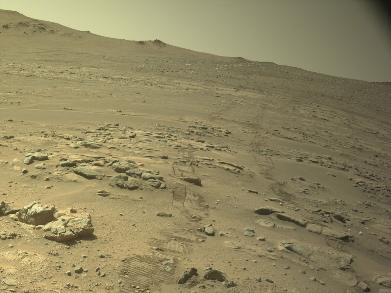 NASA Perseverance rover navigation camera image marking its off-world driving record