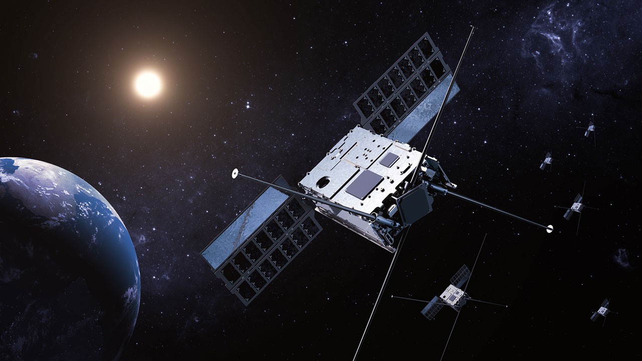 NASA SunRISE mission spacecraft concept art showing the radio interferometer configuration