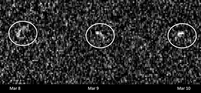 Artist impression of asteroid Apophis during April 2029 close Earth approach