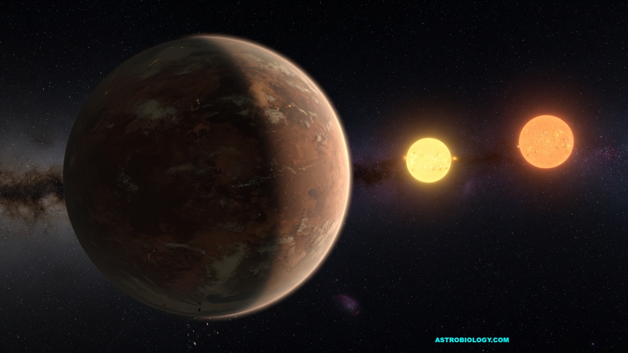 Artist's depiction of a Tatooine-class circumbinary planet orbiting two suns