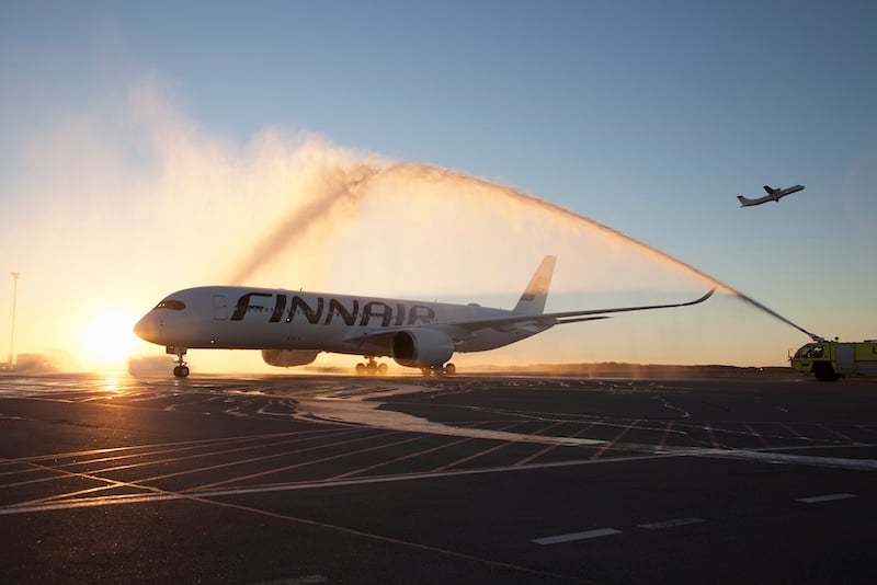 Finnair Airbus A350 aircraft in flight, ready for new Melbourne-Helsinki route launch