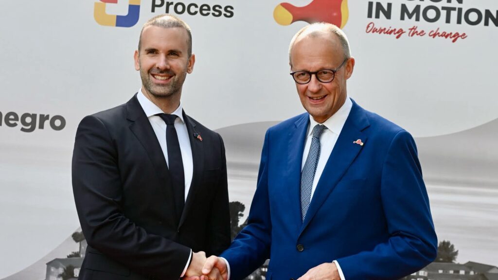 German Chancellor Friedrich Merz speaking at the Berlin Process summit in Montenegro