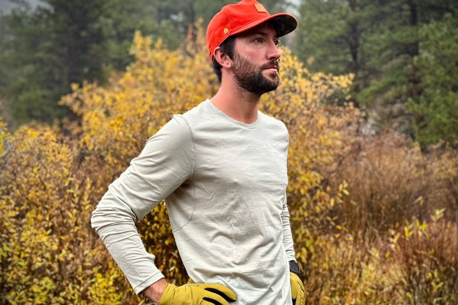 Trail runners wearing fall running gear on a mountain path