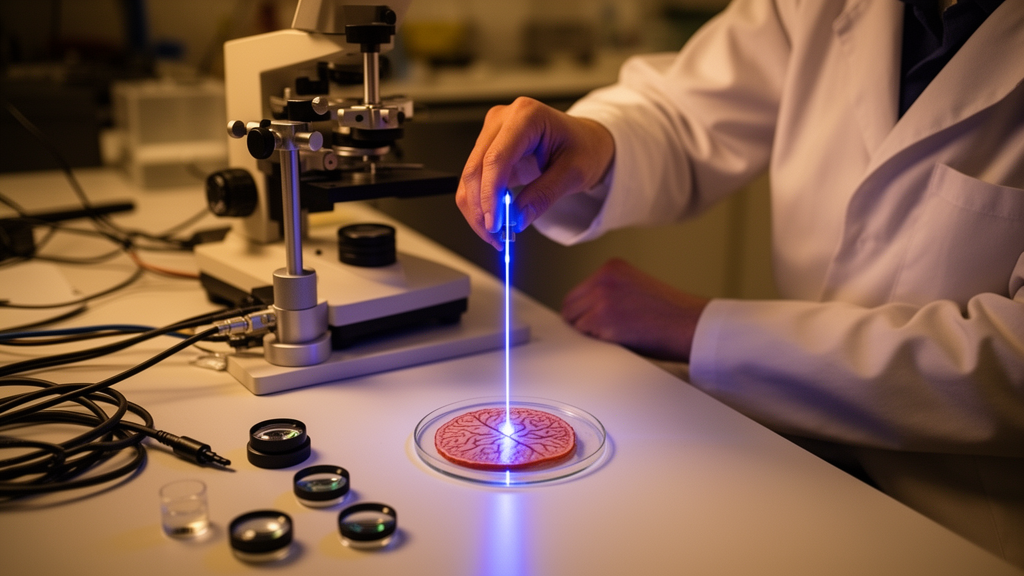 Researcher using light to control brain cells in optogenetics