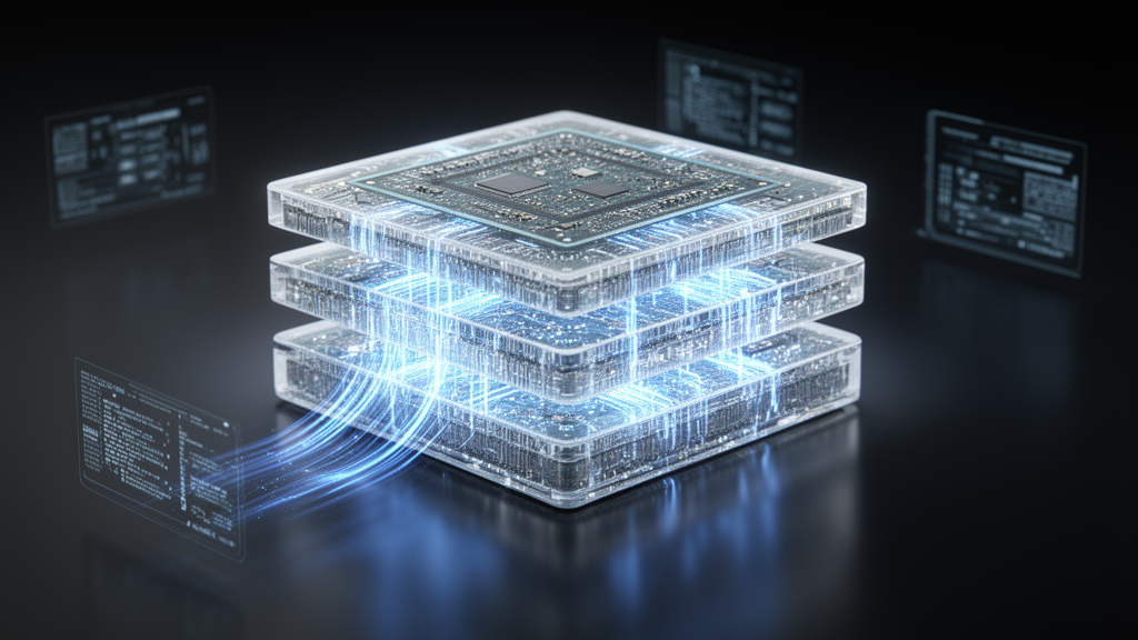 Stack of memory blocks illustrating 4-bit quantization efficiency