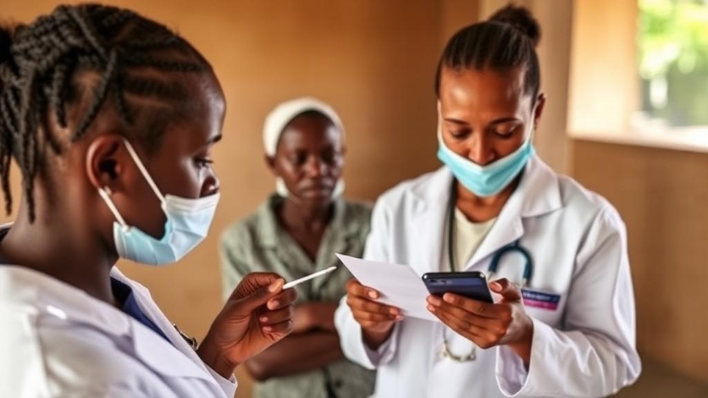 Study illustration showing community health workers using diagnostic tools