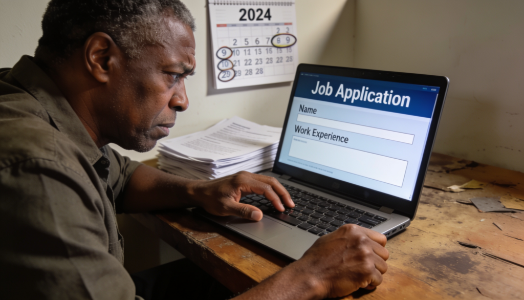 Magnified view of frustrated job seeker illustration