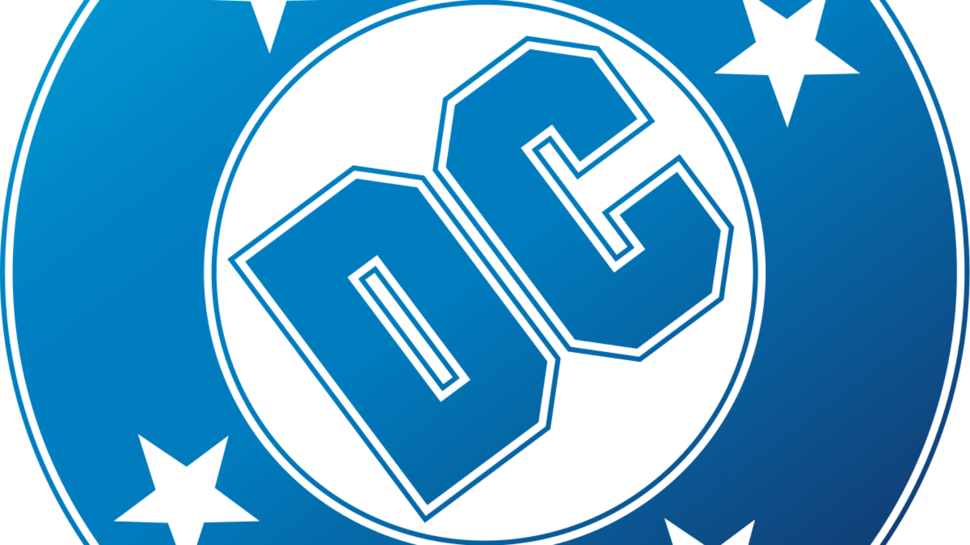 DC Comics logo displayed on a screen