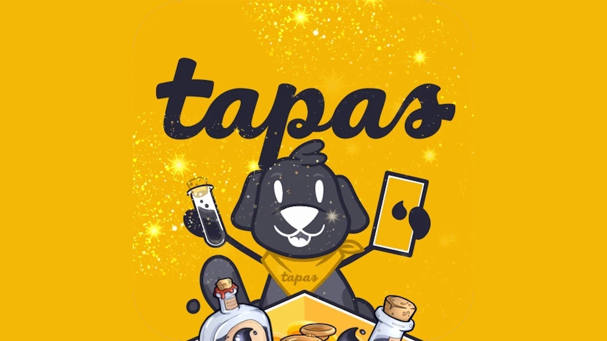 Tapas Webtoon platform logo against a dark background