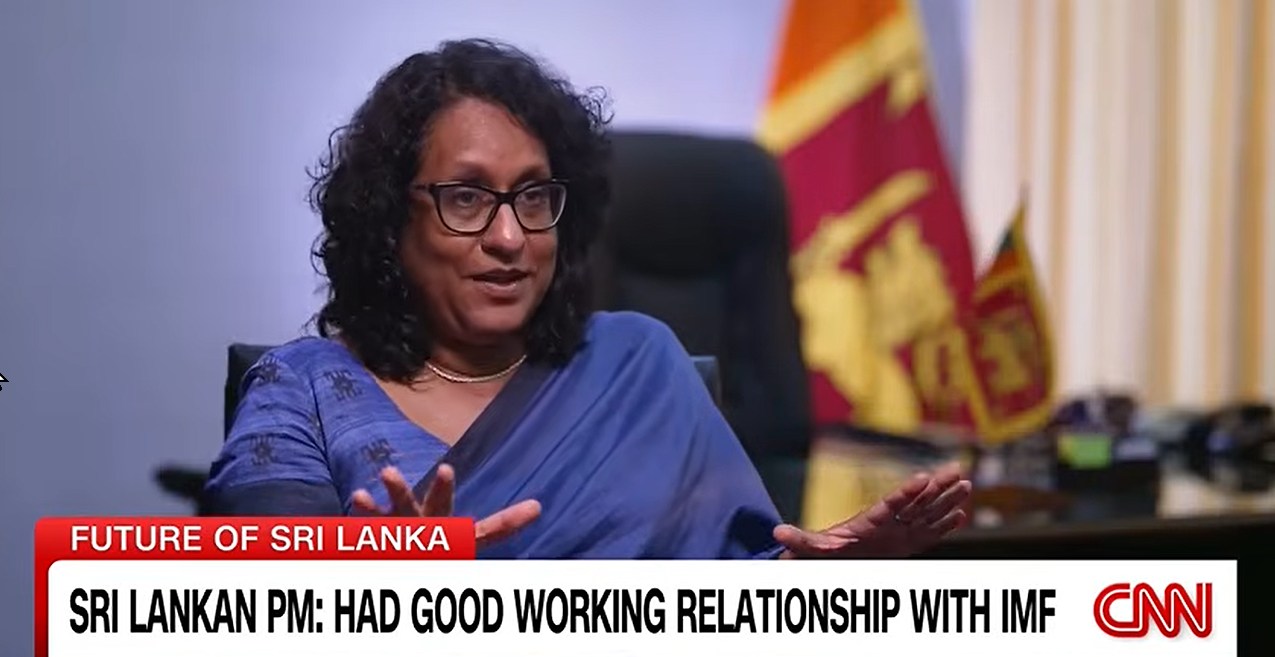 Prime Minister Harini Amarasuriya speaking during a CNN interview regarding Sri Lanka's economic strategy