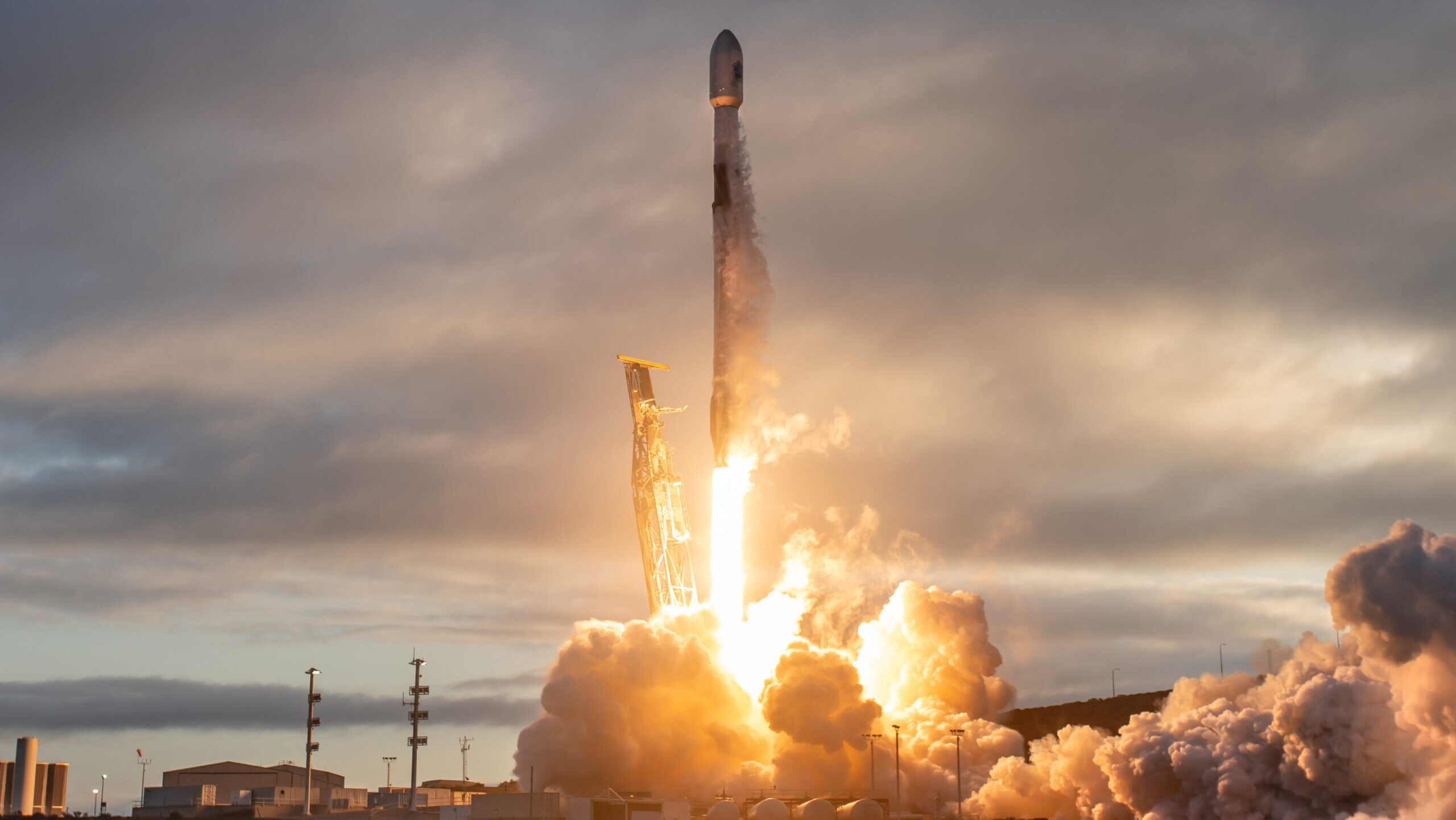 SpaceX Falcon 9 rocket launching from Florida coastal facilities carrying Space Force payloads