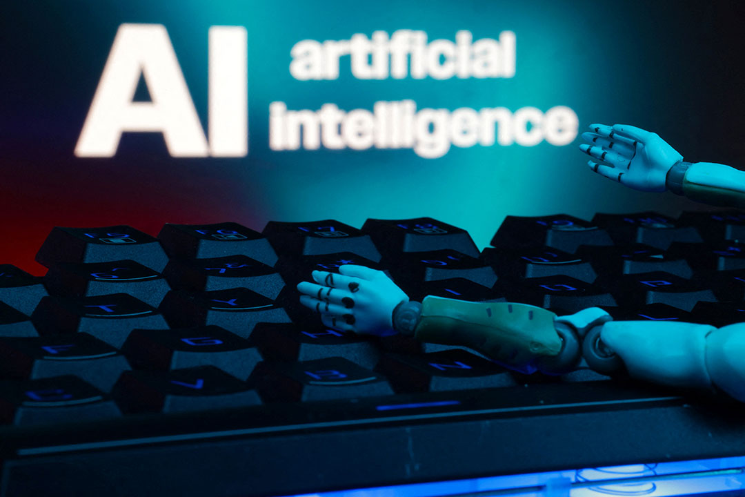 Woman interacting with a financial services AI interface representing banking sector AI governance