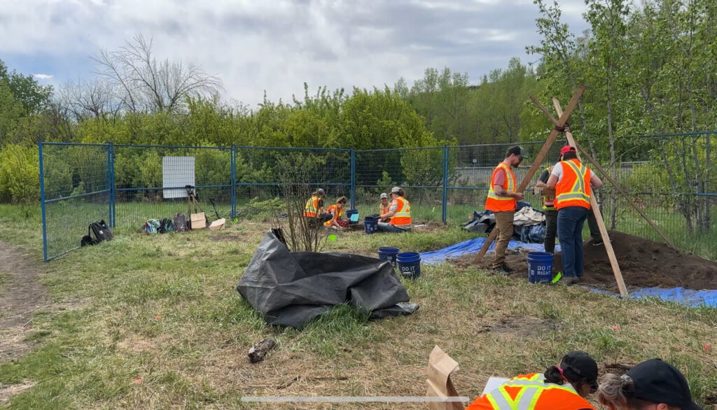 Students at the Edworthy Park dig site in Calgary