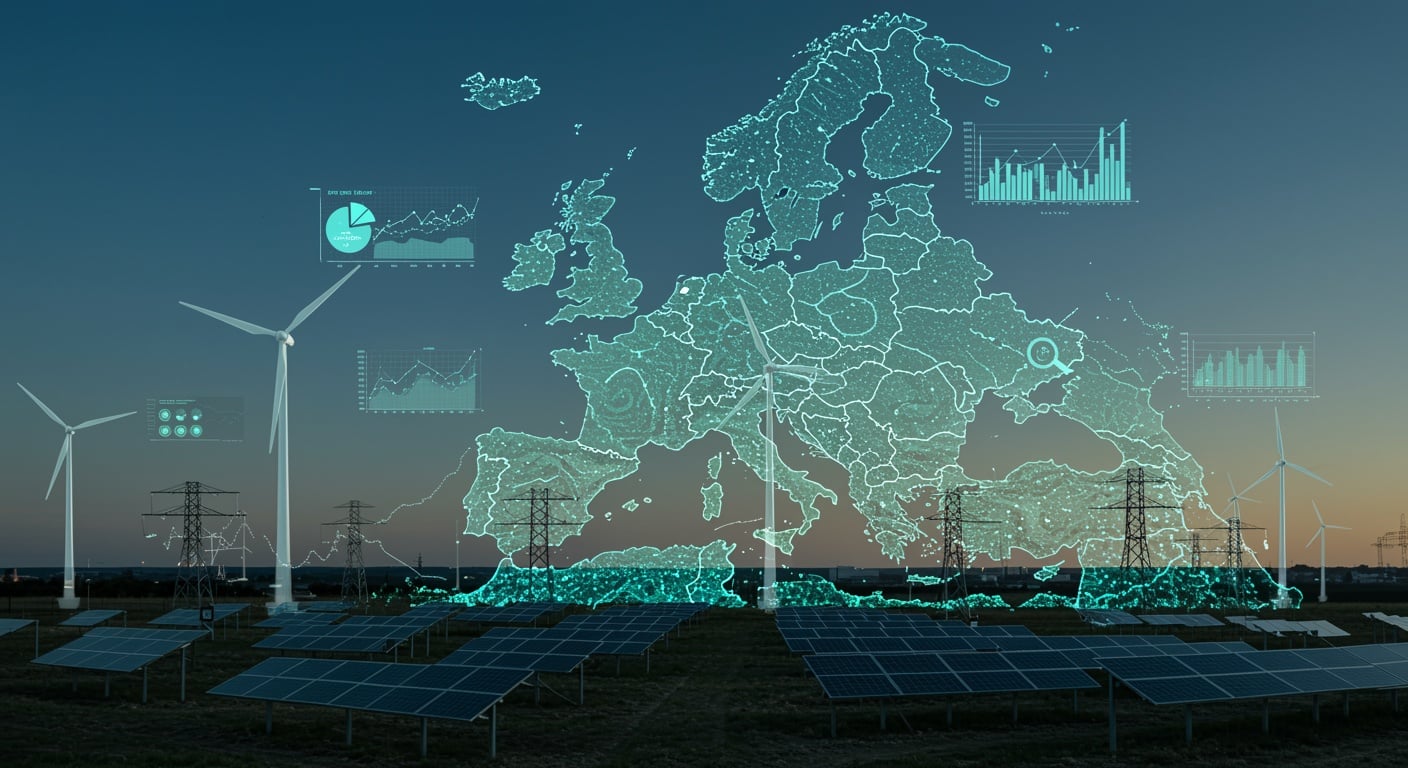 EU Mediterranean region map highlighting renewable energy development zones and solar/wind project locations