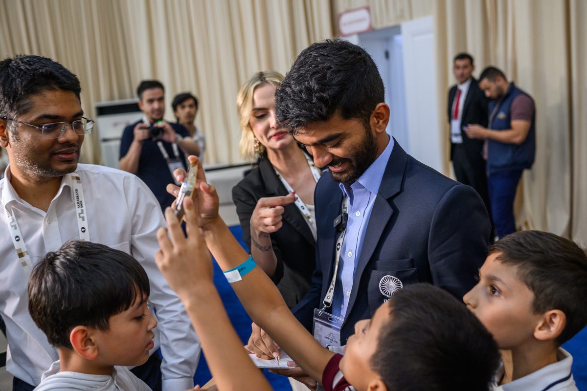 Gukesh during his decisive ninth-round win for India