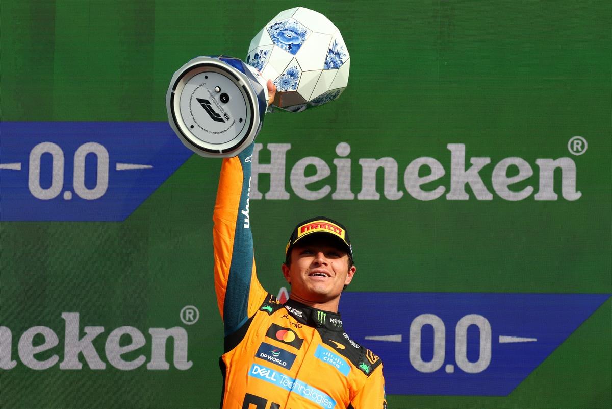 Lando Norris celebrating his win at the Dutch Grand Prix