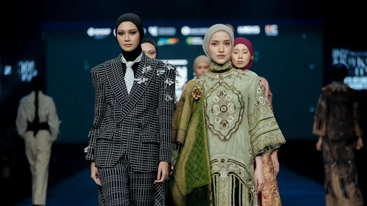 Indonesian sustainable modest fashion featuring traditional wastra