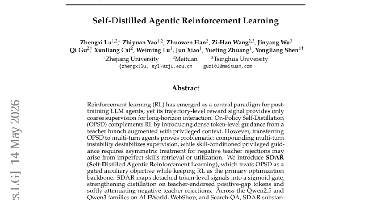 Self-Distilled Agentic RL 논문 썸네일