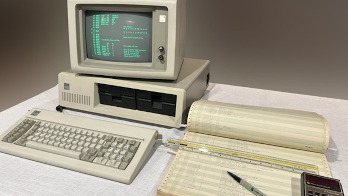 IBM PC alongside 86-DOS artifacts from the Microsoft open-source release