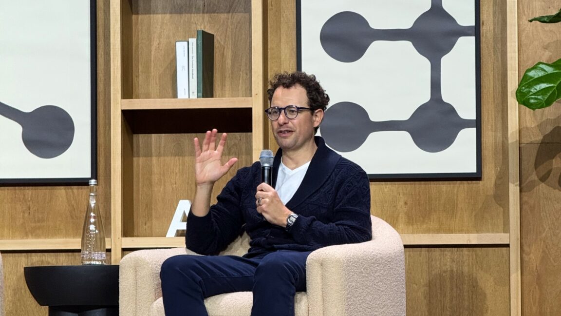 Dario Amodei presenting at Code with Claude event