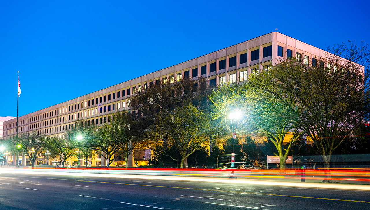 Department of Energy building representing US clean energy funding uncertainty