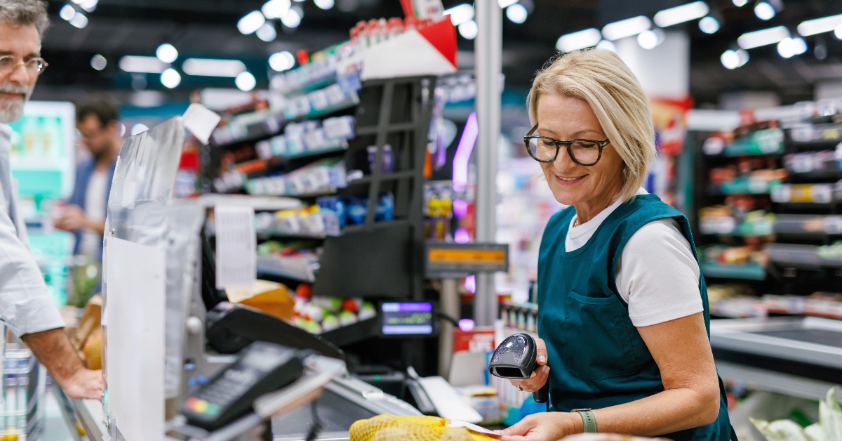 Senior working cashier
