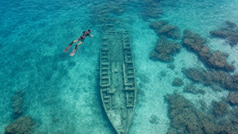 Ancient wooden shipwreck underwater off the coast of Turkey