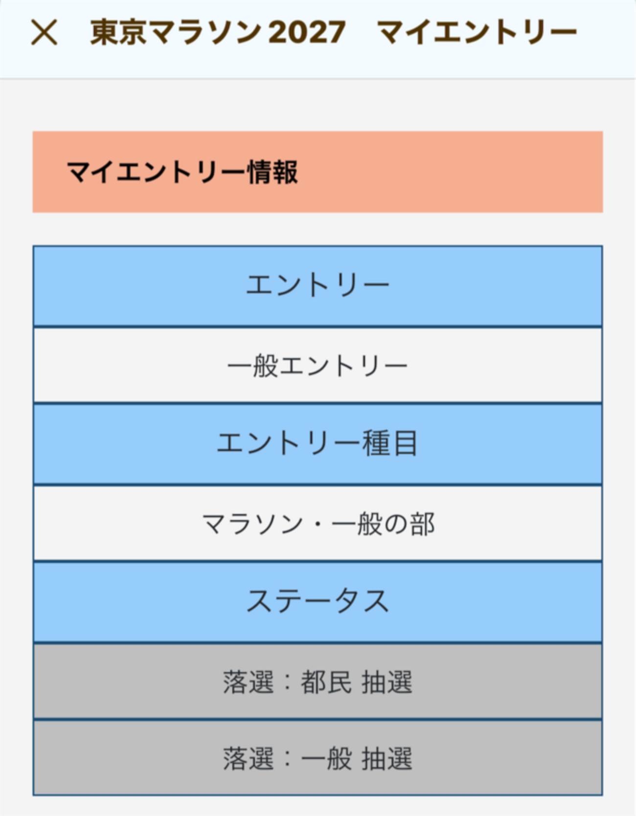 Screenshot of Tokyo Marathon 2027 lottery result notification