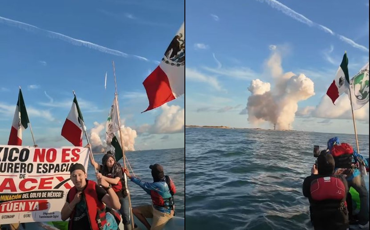 Environmental activists at Playa Bagdad during Starship Flight 14 launch