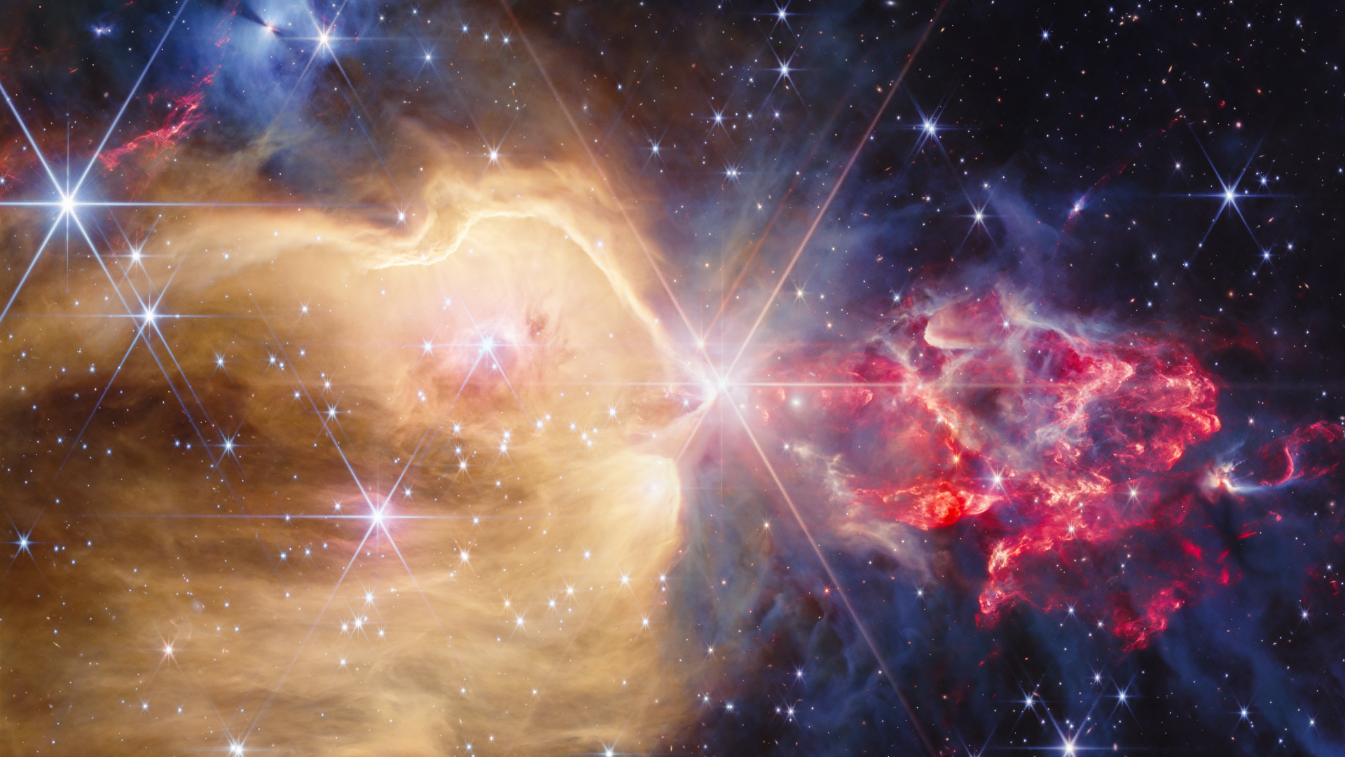 JWST image of swirling stars, protostars, gas and dust