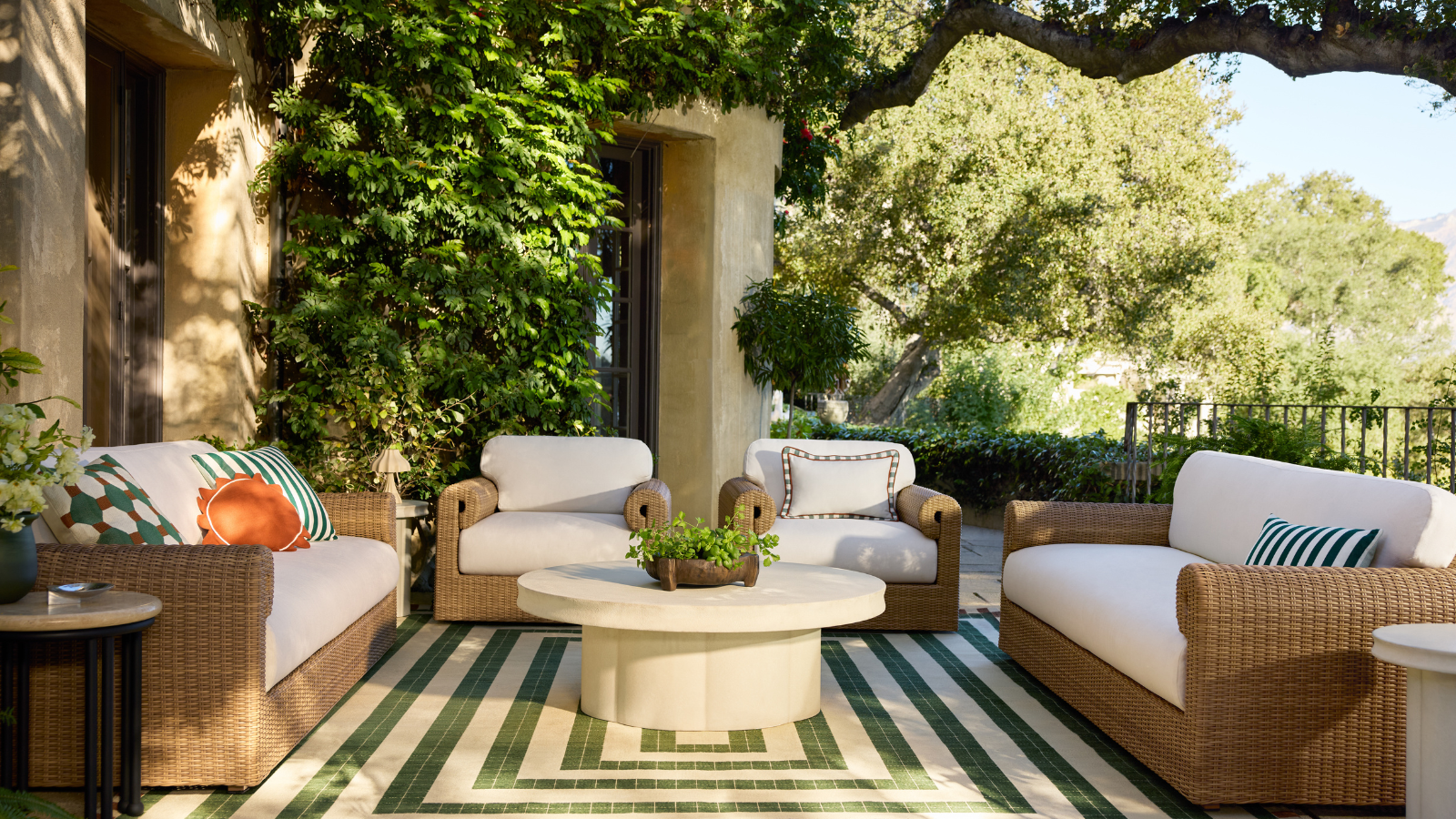 2026 outdoor furniture trends featuring scalloped silhouettes and Riviera stripes